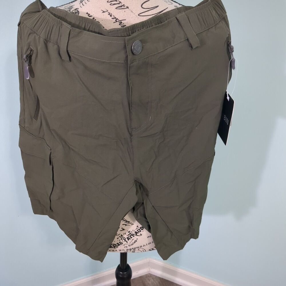 Libin Cargo Shorts Men's XL Green Stretch Zipped Pockets Hiking Outdoor new with